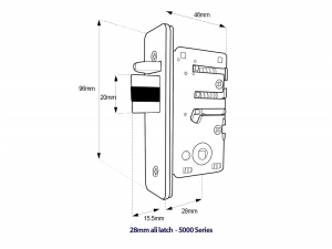 BL5402 ECP - Flat bar lever keypad with internal lever handle & 28mm ali latch