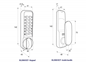 BL2901 ECP - Tubular latch, anti-ligature ECP keypad & inside paddle handle with holdback