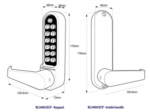 BL5402 ECP - Flat bar lever keypad with internal lever handle & 28mm ali latch