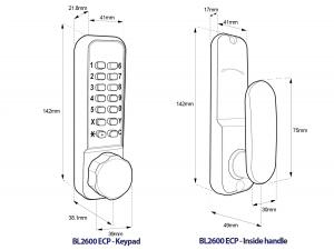 BL2601 ECP - Marine grade, tubular latch, knurled knob keypad with ECP coding chamber & inside paddle handle with optional holdback