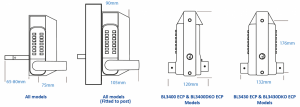 BL3400DKO - Metal gate lock with free turning lever keypad, 65-80mm latchbolt, inside holdback lever handle & key override