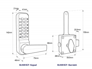 BL4409 ECP - Marine grade, free turning lever ECP keypad & updated inside rim-fixed slam latch with a holdback function