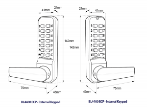 BL4441 ECP - Marine grade, back to back, free turning lever handle ECP keypads & 60mm tubular latch