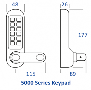 BL5000 - Round bar lever handle keypad & inside handle unit