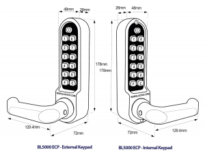 BL5452 ECP - Back to back flat bar lever keypads & 28mm ali latch