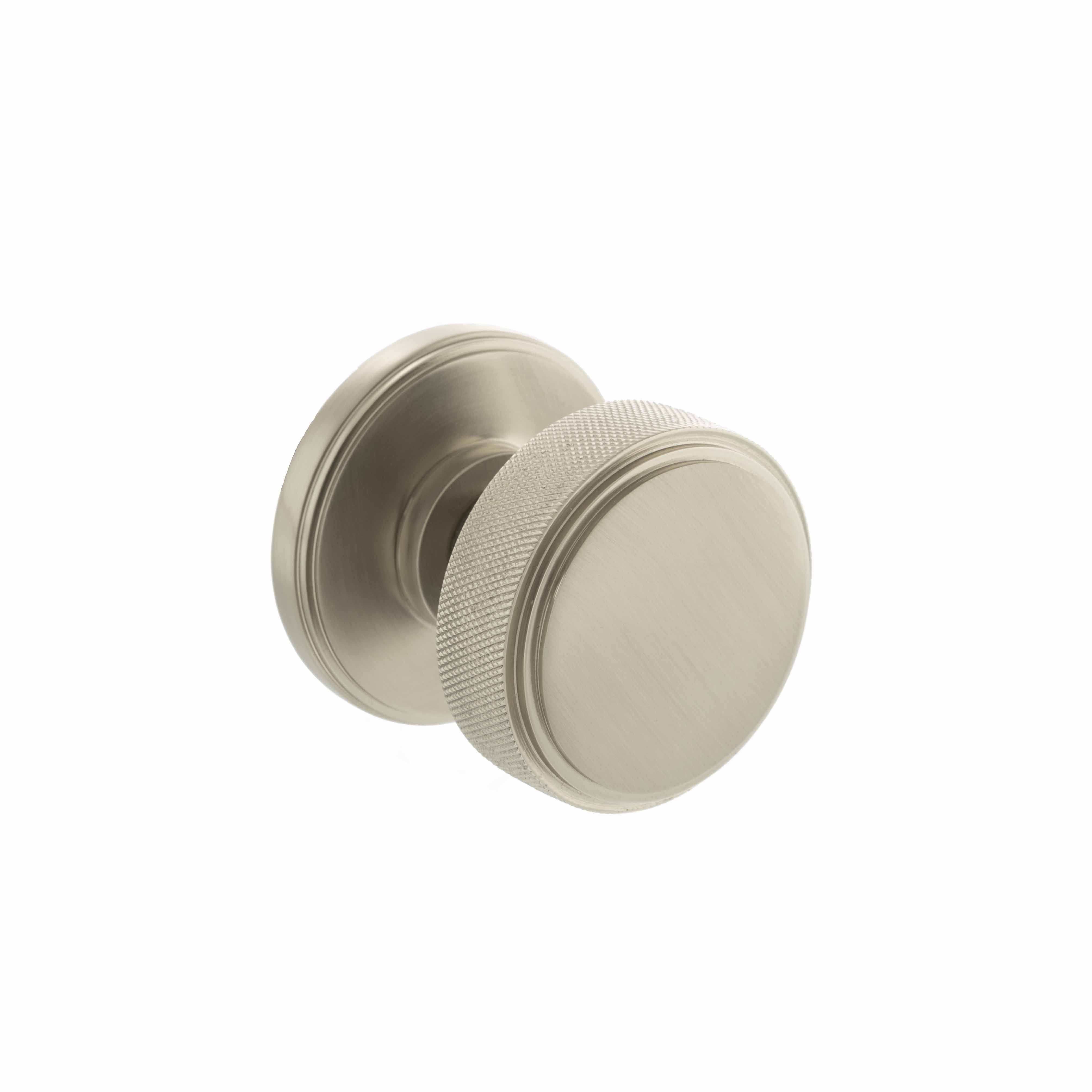 Millhouse Brass Harrison Solid Brass Knurled Mortice Knob on Concealed Fix Rose - Satin Nickel