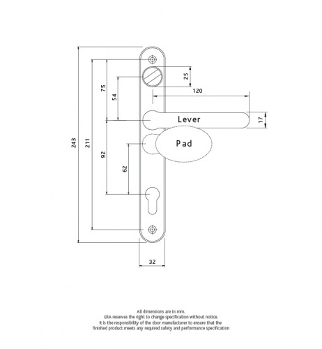 Fab & Fix Balmoral Lever Pad 92/62 mm PZ with Snib