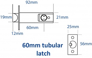 BL2501 FT - Tubular latch, 30/60 minute fire tested knurled knob keypad, inside paddle handle with holdback