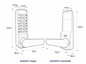 BL2402 ECP - 28mm ali latch, free turning lever handle keypad, inside lever handle with optional holdback & ECP coding chamber