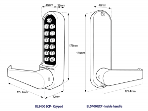 BL5401 ECP - Flat bar lever keypad with an internal lever handle, tubular latch & on the door code change function