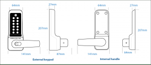 BL7001 FT ECP - 30/60 min fire tested heavy duty lever turn keypad with internal lever handle, tubular latch & on the door code change functionality
