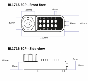 BL1716 MG Pro - Horizontal mini cabinet lock with key override and internal cam mechanism