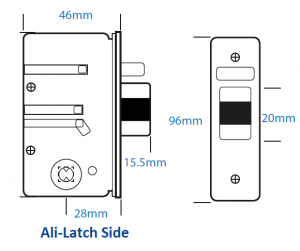 BL5402 - Medium/heavy duty, flat bar handle keypad with 28mm backset ali latch, flat bar inside handle & free passage mode