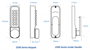 BL2501 FT - Tubular latch, 30/60 minute fire tested knurled knob keypad, inside paddle handle with holdback