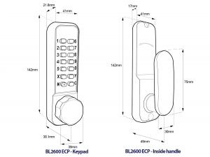 BL2602 ECP - Marine grade, 28mm ali latch, knurled knob keypad with ECP coding chamber & inside paddle handle with optional holdback