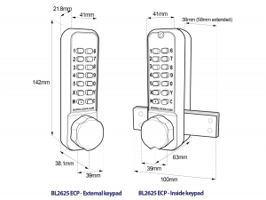 BL2625 ECP - Marine grade, back to back knurled knob keypads & inside rim-fixed deadbolt