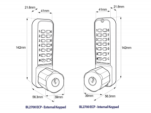 BL2771 ECP MG Pro - Marine grade, tubular latch & back to back ECP keypads with key override