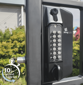 BL3130DKO ECP - Metal gate lock with back to back anti-climb knob turn ECP keypads, 65-80mm latchbolt & key override