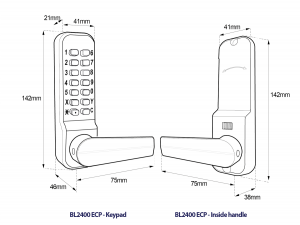 BL4402 ECP - Marine grade, free turning lever handle ECP keypad, inside holdback lever handle & 28mm ali latch