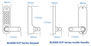 BL5009 ECP - Medium/heavy duty, round bar handle keypad with 60mm backset mortice nightlatch, round bar inside handle & free passage mode