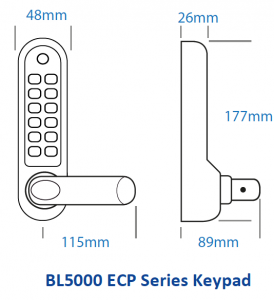 BL5208 ECP - Marine Grade lever turn keypad for use with panic hardware