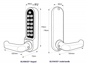 BL5003 ECP - Medium/heavy duty, round bar handle ECP keypad with 60mm backset lockcase, round bar inside handle & free passage mode