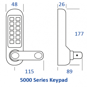 BL5001 FT - 30/60 minute fire rated round bar handle keypad with tubular latch, round bar inside handle & free passage mode