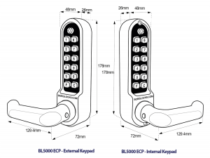 BL5051 ECP - Back to back round bar keypads with a tubular latch & on the door code change function