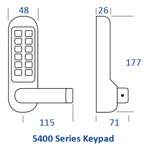 BL5403 FT - 30/60 minute fire tested, flat bar handle keypad with 60mm backset lockcase, flat bar inside handle & free passage mode