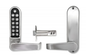 BL5401 ECP FT - FD30/FD60 fire rated flat bar lever keypad with an internal lever handle, tubular latch & on the door code change function