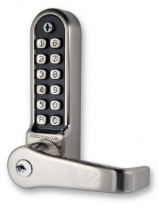 BL5701 ECP - Lever turn keypad with built-in key override, flat bar lever inside handle, tubular latch & on the door code change function