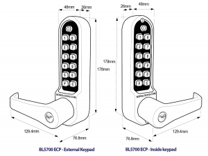 BL5771 ECP MG Pro - Back to back marine grade keypads with key override and tubular latch