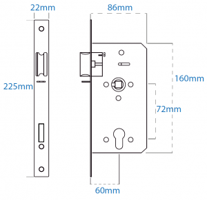 BL5403 FT - 30/60 minute fire tested, flat bar handle keypad with 60mm backset lockcase, flat bar inside handle & free passage mode