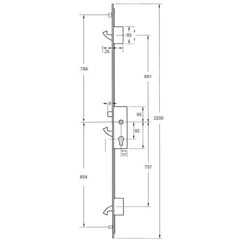 Yale YS170 Multipoint, 3 hooks, 2 rollers