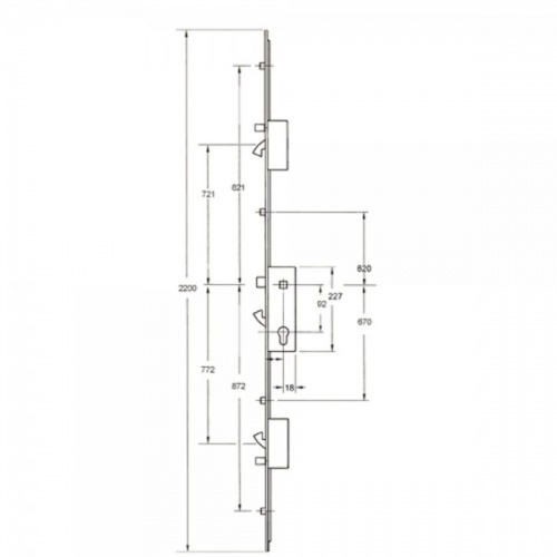 Fullex XL Multipoint, 3 hooks, 2 anti lift pins and 4 rollers Lift Lever