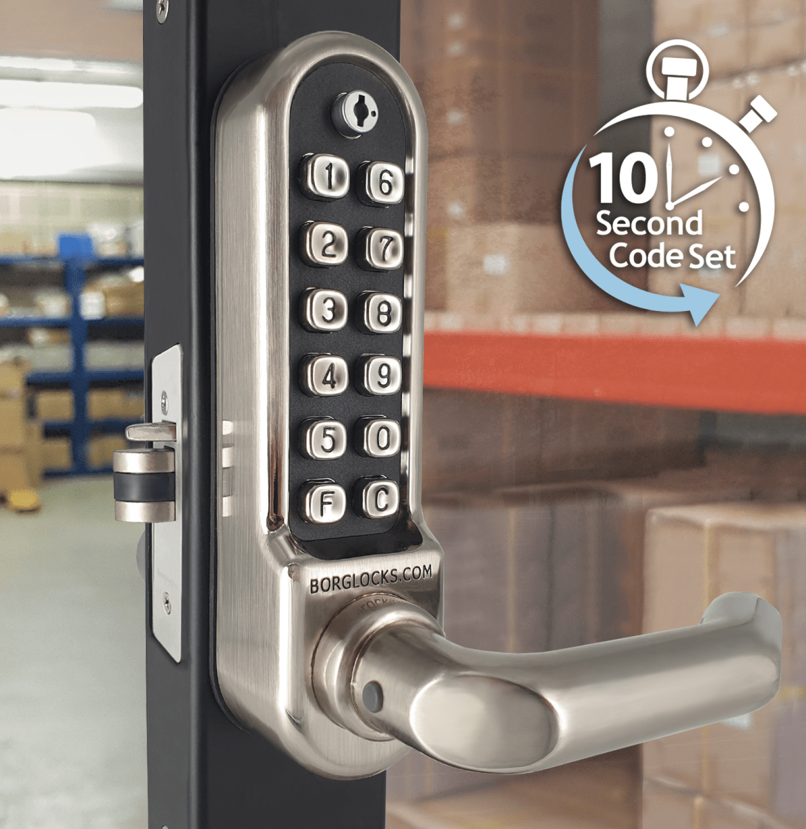 BL5002 ECP - Medium/heavy duty, round bar handle ECP keypad with 28mm ali latch, round bar inside handle & free passage mode