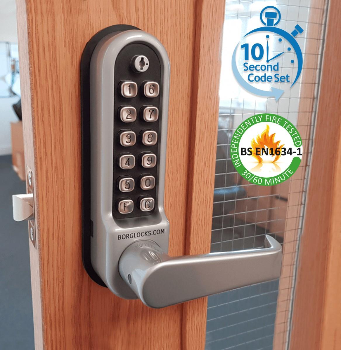 BL5401 ECP FT - FD30/FD60 fire rated flat bar lever keypad with an internal lever handle, tubular latch & on the door code change function