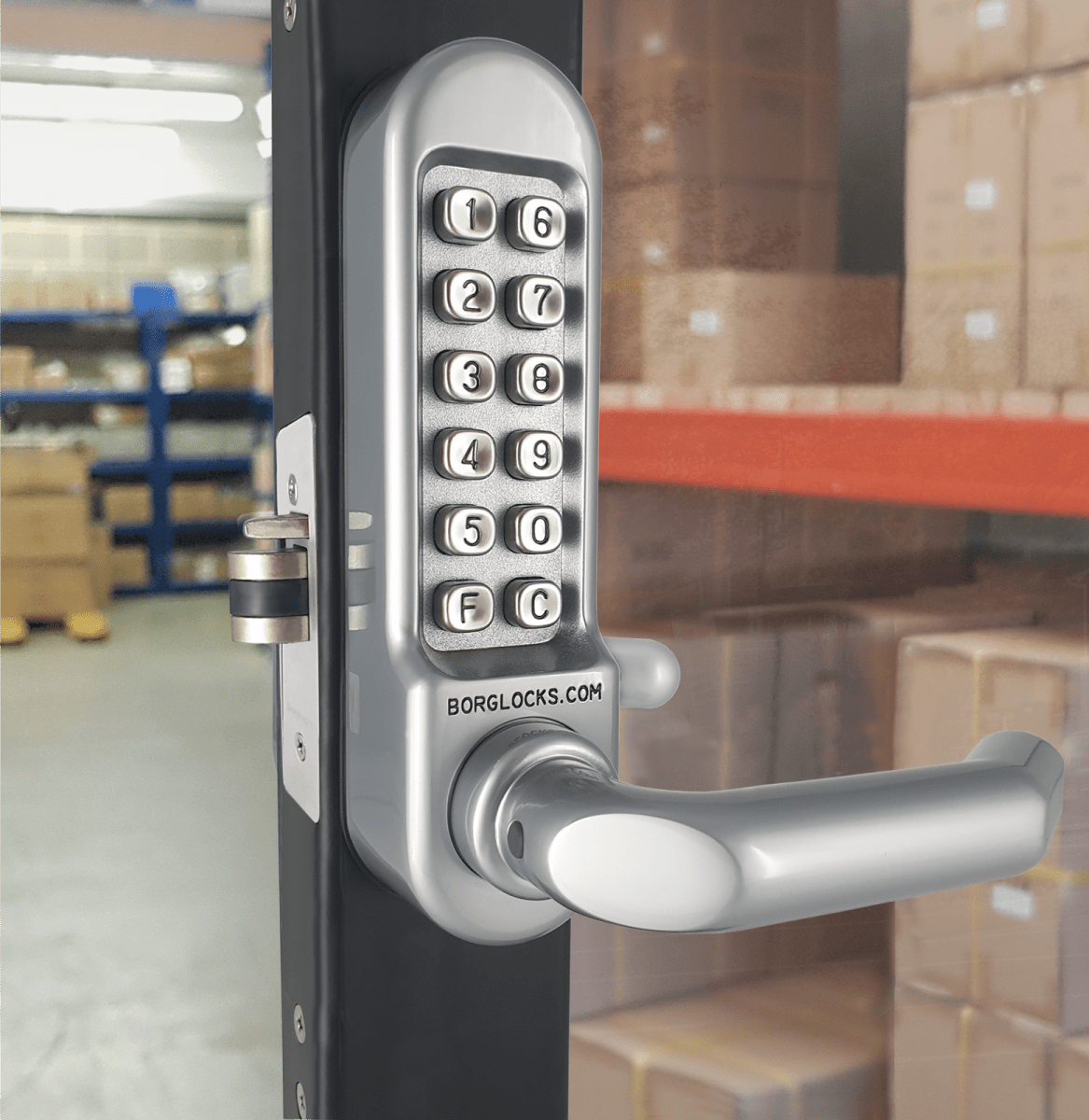 BL5002 - Medium/heavy duty, round bar handle keypad with 28mm ali latch, round bar inside handle & free passage mode