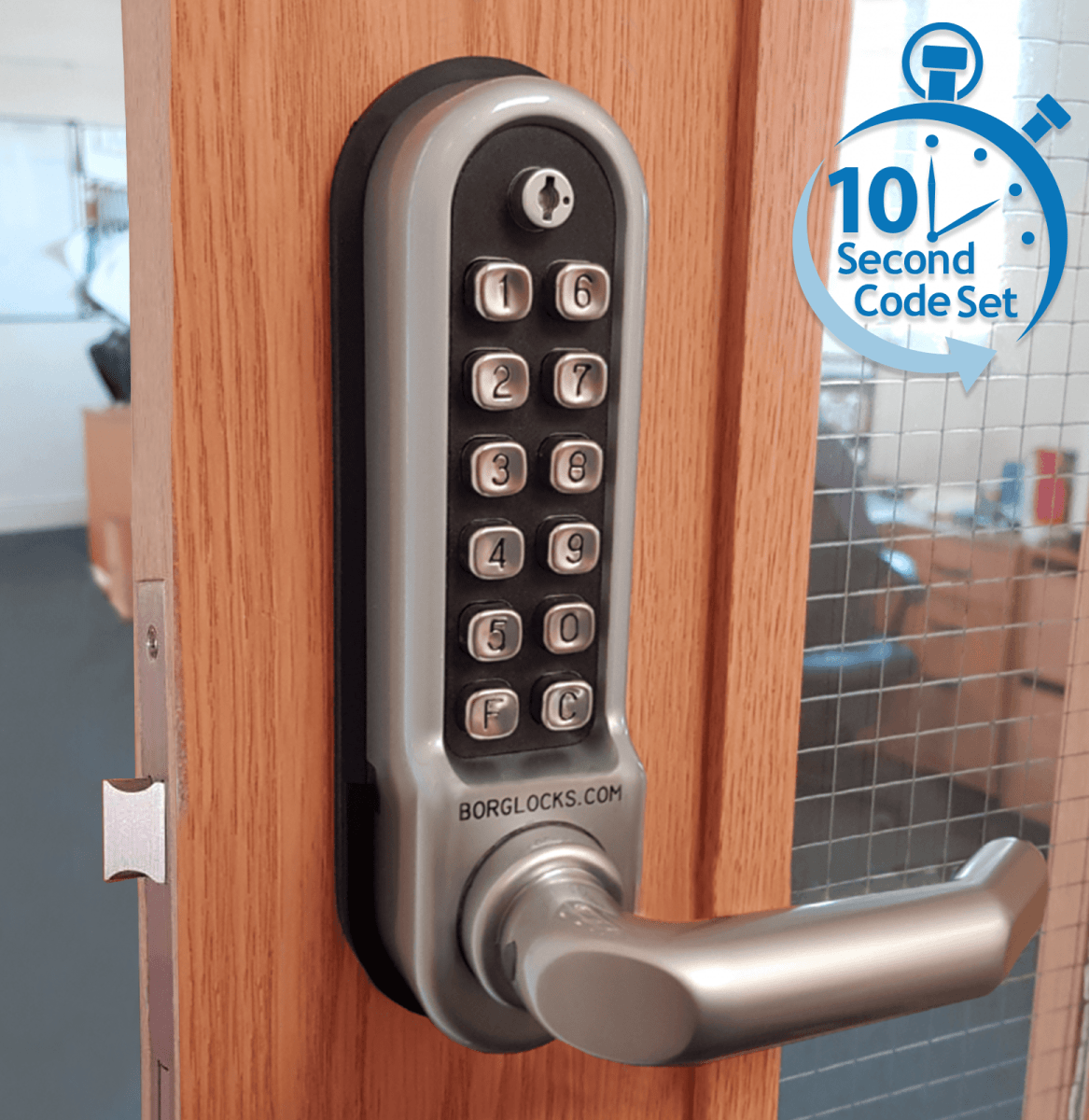 BL5003 ECP - Medium/heavy duty, round bar handle ECP keypad with 60mm backset lockcase, round bar inside handle & free passage mode