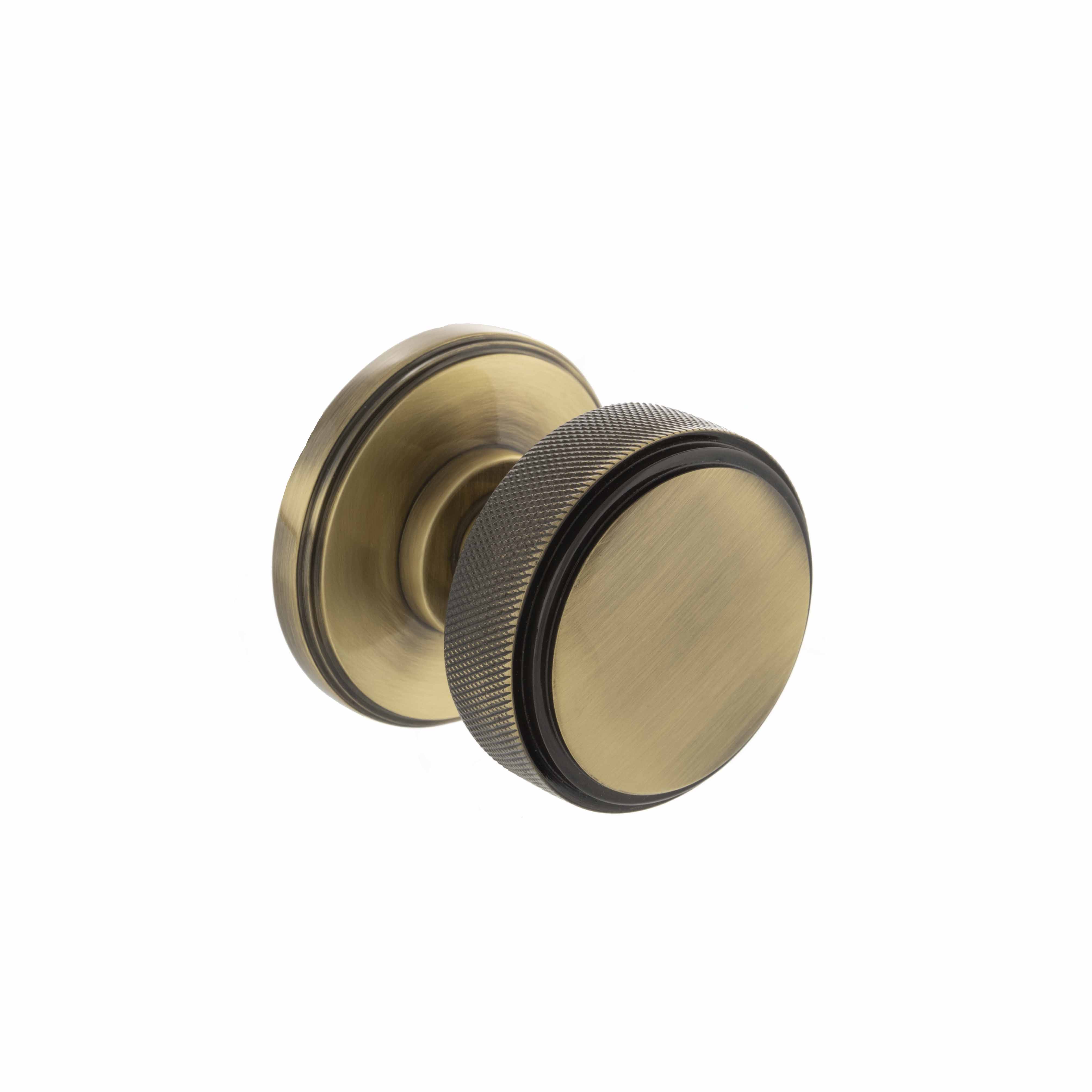 Millhouse Brass Harrison Solid Brass Knurled Mortice Knob on Concealed Fix Rose - Antique Brass