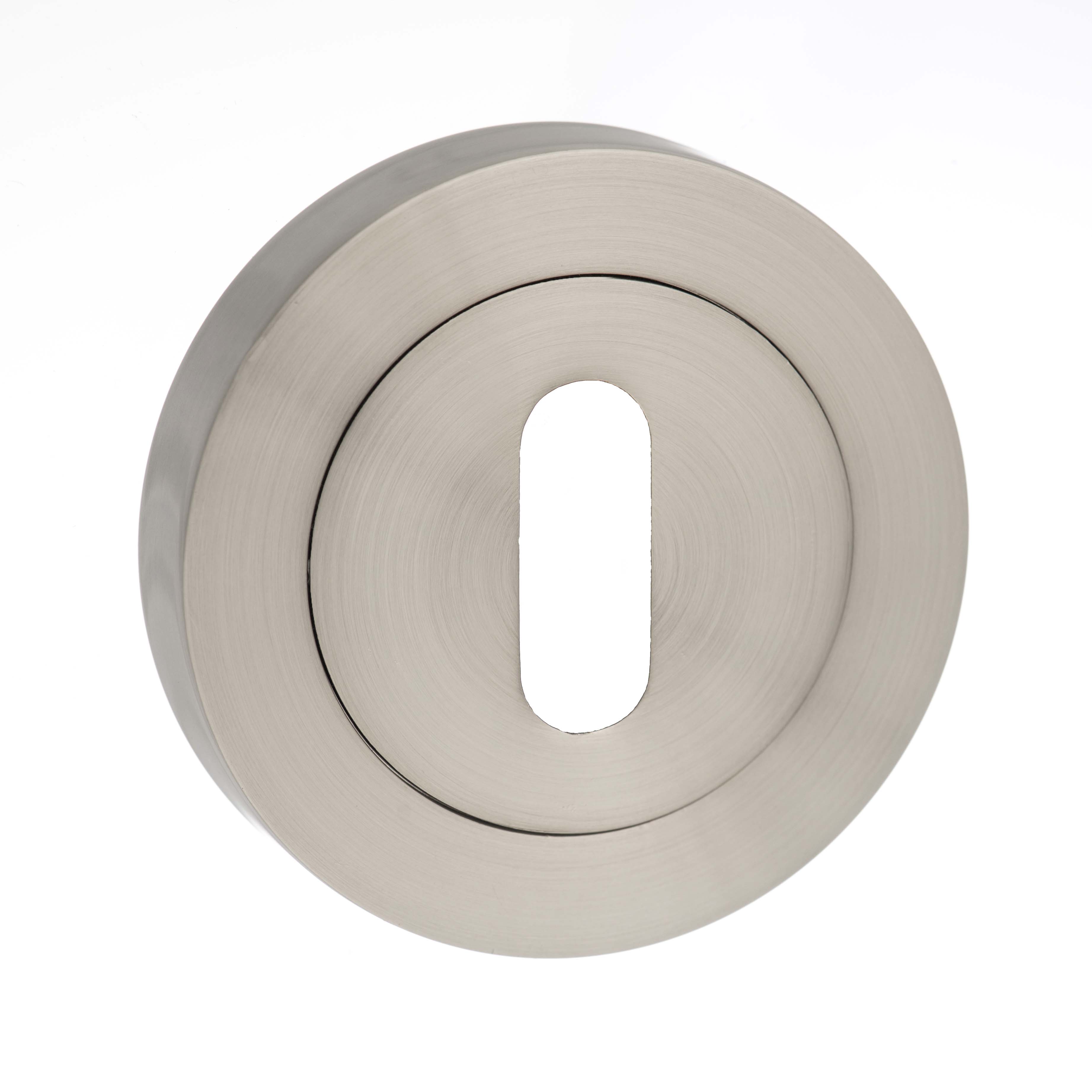 Millhouse Brass Key Escutcheon on Round Rose - Satin Nickel