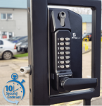 BL3400DKO ECP - Metal gate lock with free turning lever ECP keypad, 65-80mm latchbolt, inside holdback lever handle & key override