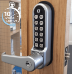 BL5701 ECP - Lever turn keypad with built-in key override, flat bar lever inside handle, tubular latch & on the door code change function